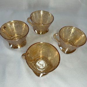 4 Jeannette Glass FLORAGOLD Louisa Marigold Iridescent Flat Coffee Cup